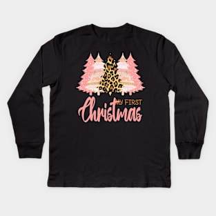 my first Christmas leopard print tree Kids Long Sleeve T-Shirt